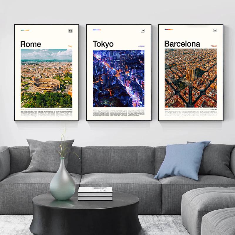 Berühmte Stadt Norwegen Moskau Barcelona Touristenstadt Architektur Kunst Poster Leinwandgemälde Wandkunst Bilder Heimdekor