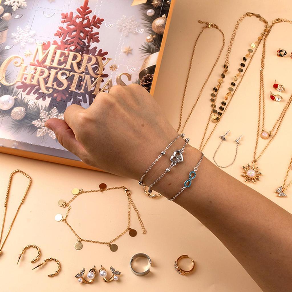 25-Tage-Weihnachts-Schmuck-Adventskalender Ohrringe Halsketten-Set Armband Anhänger Feiertags-Geschenkbox für Frauen Mädchen Valentinstag