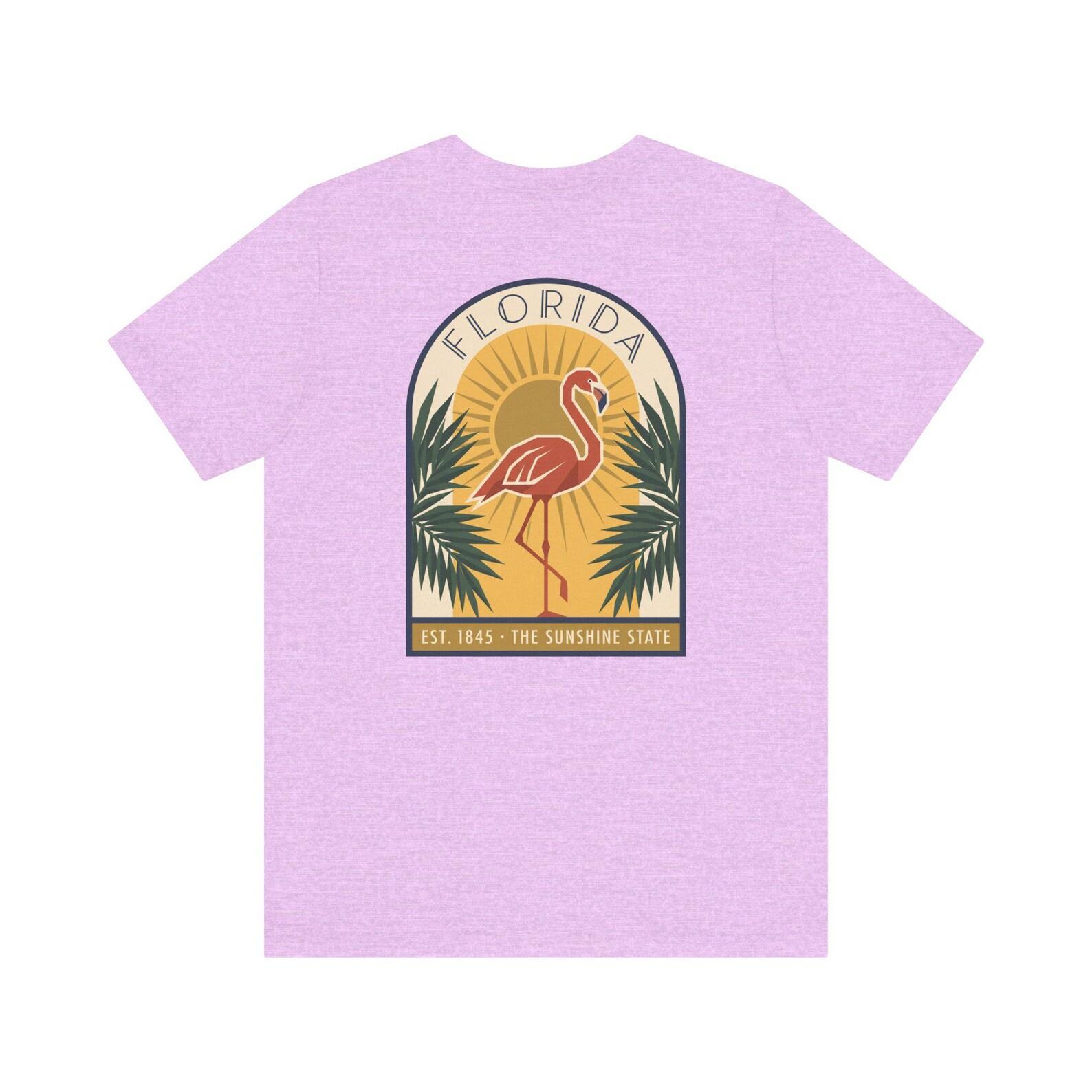 Florida Flamingo Art Deco T-Shirt | Retro Sunshine State Tropical Graphic Tee | Florida Gift 4XL