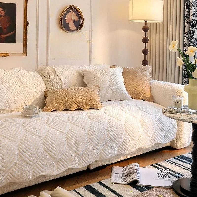 New Autumn and Winter Sofa Cover Fabric Plush Straight Row Anti Slip Sofa Cushion Cover Soft and Versatile One-piece Cream Style