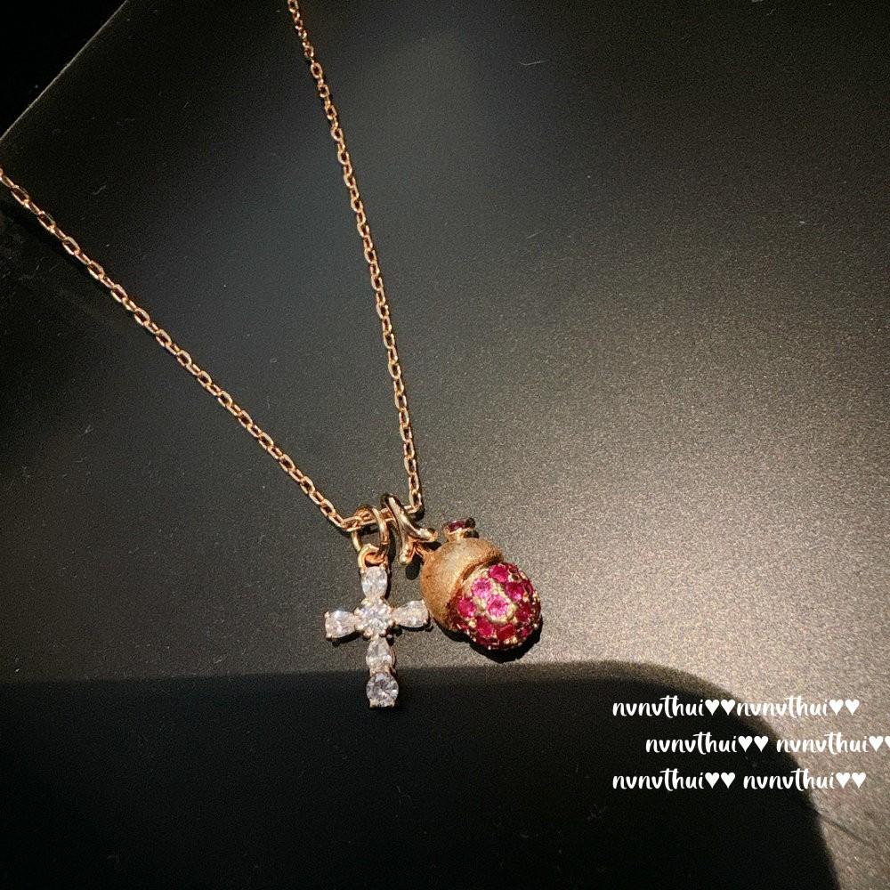 Vintage Brushed Pinecone Cross Gemstone Necklace Vintage Pigeon Egg Zircon Necklace, Stacked Wear