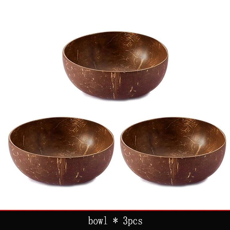 Natural Coconut Bowl 12-15cm Handmade Wooden Tableware Wood Spoon Dessert Fruit Salad Mixing Rice Ramen Bowl Kitchen Dinnerware