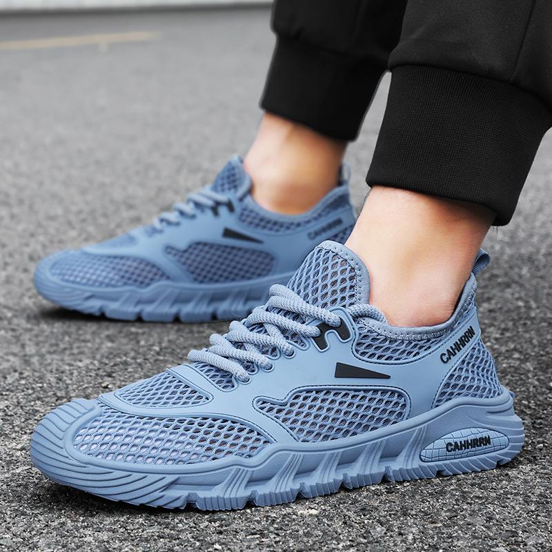 Fashion Mesh Sneakers for Men Handmade Shoes Men Blue Sneakers Outdoor Summer Comfortable Transparent Mesh Walking Shoes Korean Edition