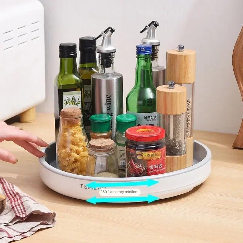 360° Rotation Spice Rack Organizer Cabinet Turntable Seasoning Holder Kitchen Storage Tray for Kitchen Bathroom Refrigerator