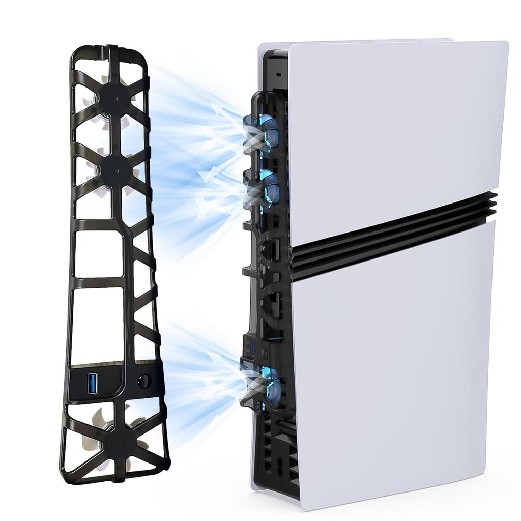 PhyiFlbey Cooling Fan for the New PS5 Low 3 Speed LED USB Heat Vertical Stand for PS5 Compatible with Discs and Digital PS5 Peripherals Compatible