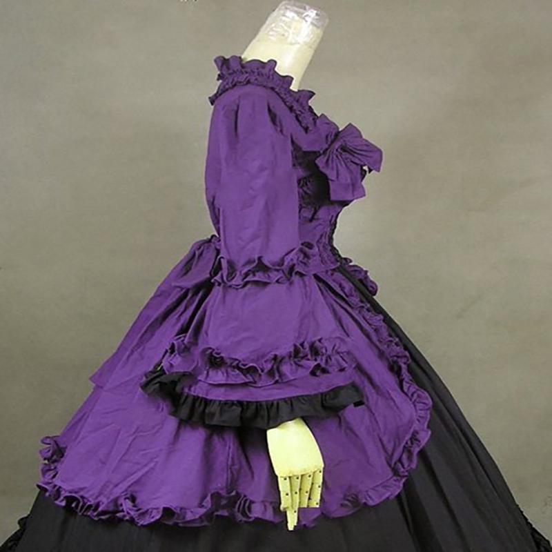 Gothic Reenactment Party Cosutme Dress Vintage Victorian Puff Sleeve Gown Ball