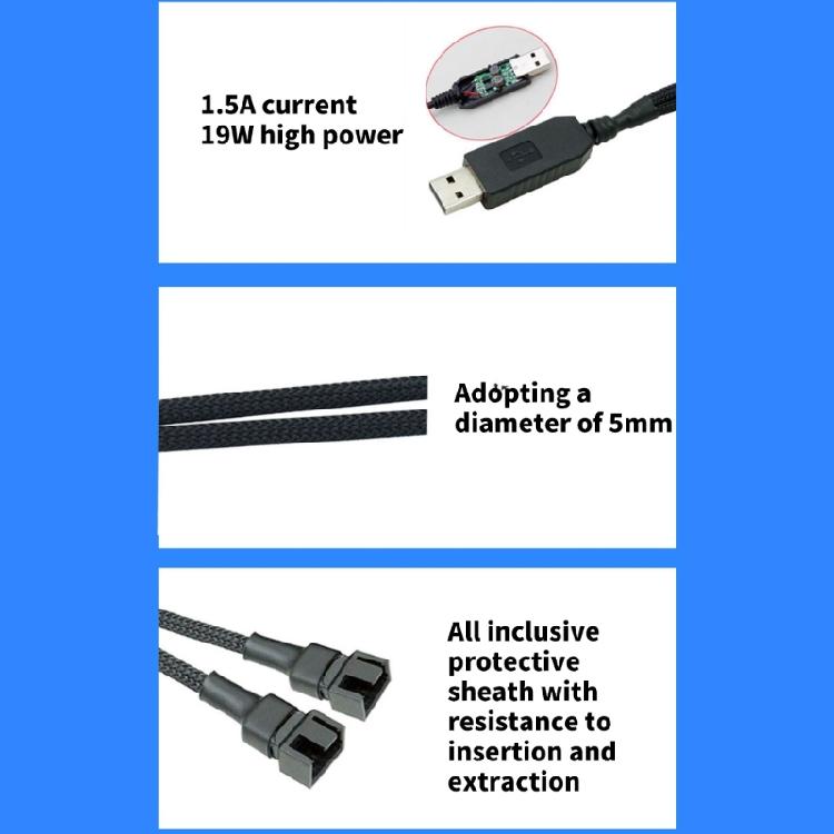 MultiPorts USB To 4Pin 12V Fan Power Adapter Cable USB To 4Pin Stepping-Up Cord For Computer Case Cooling Solution