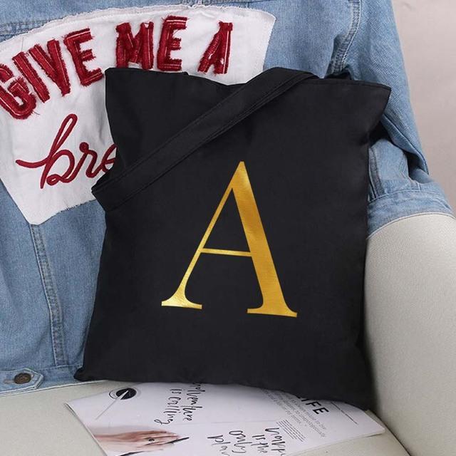 Damen Einkaufstaschen Eco Shopper Klassische Buchstaben Umhängetasche Mode Schwarz Druck Handtasche Canvas Tragetasche Einkaufstasche