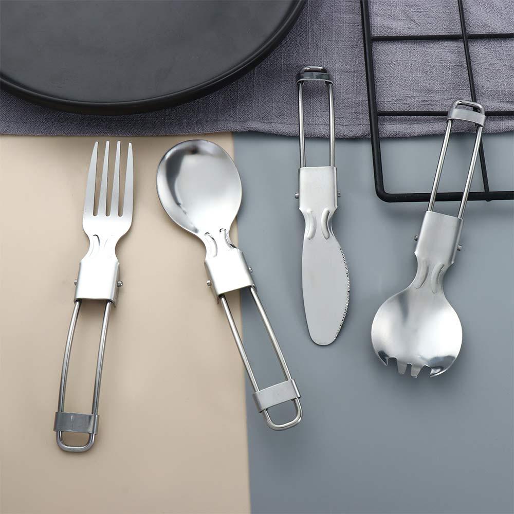 Portable Picnic Stainless Steel Utensils Folding Tableware Cutlery Spoon Spork Fork