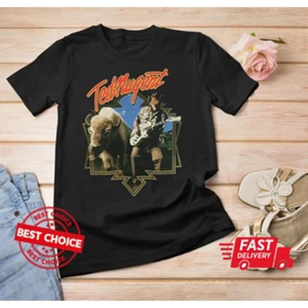 Ted Nugent Concert Unisex Black T Shirt S 5xl Q79859 Vintage Stretched Casual Graphic Streetwear Designer Clothes Homme