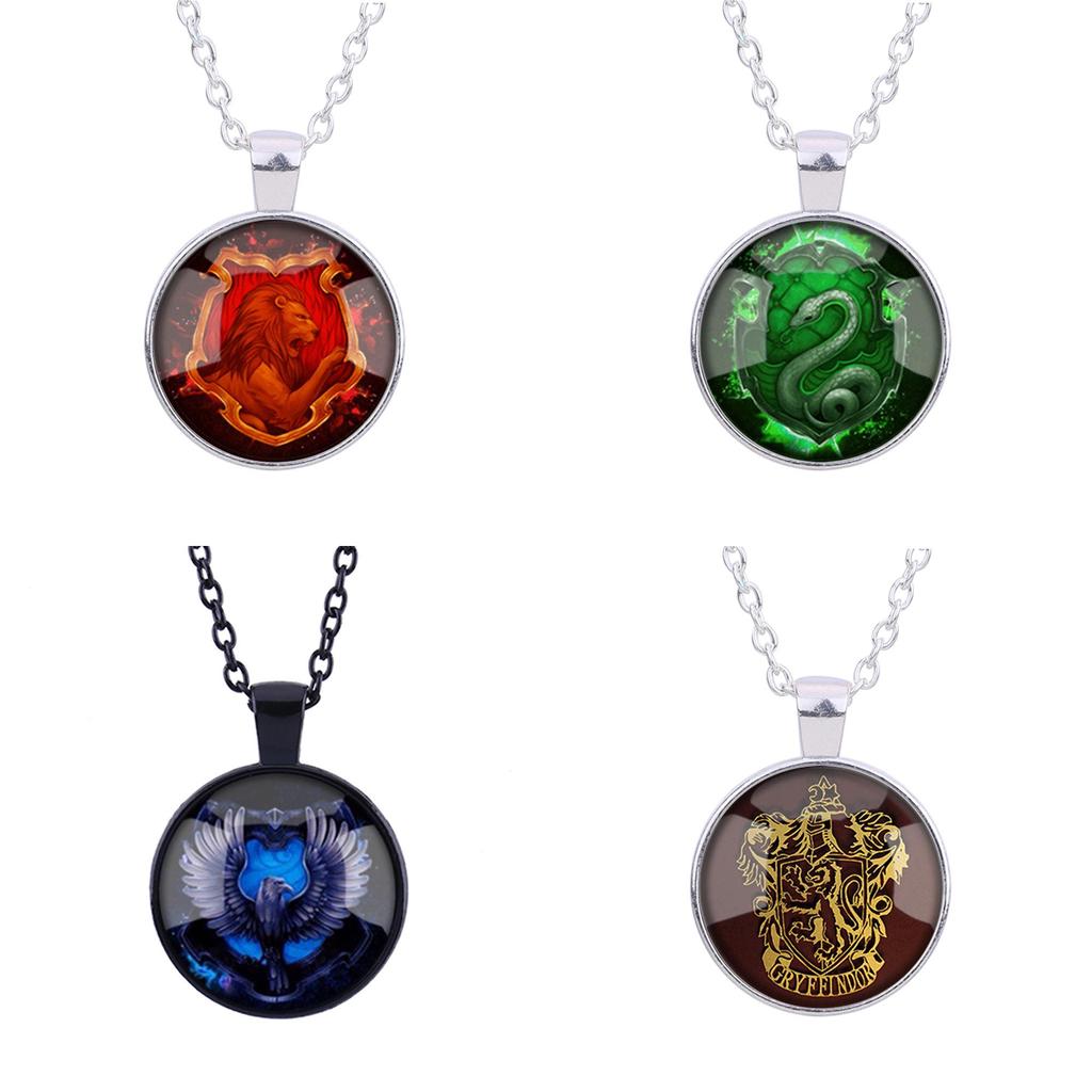 Harry Potter Hogwarts Crest Silver Necklace With Glass Pendant For Fans And Cosplay