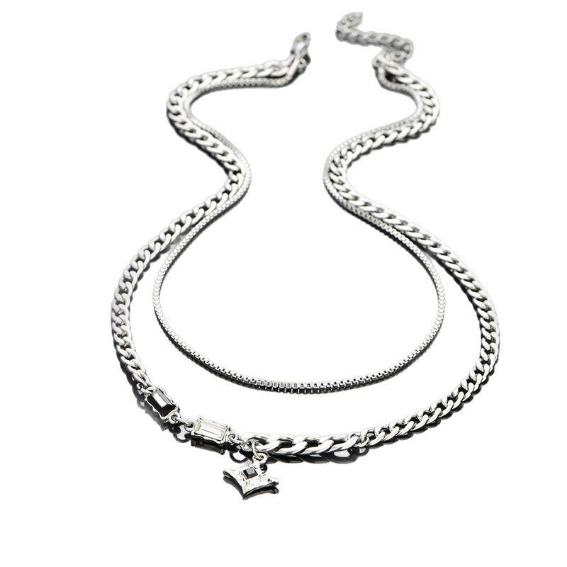 Mangxing Double-layer Cuban Necklace Male Niche Personality Design Light Luxury Ruffian Handsome Hip-hop Jewelry