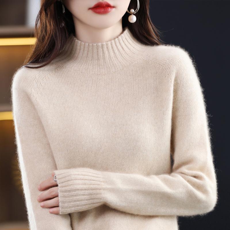 Women's Pure Wool Half-High Neck Slim Fit Sweater for Autumn/Winter