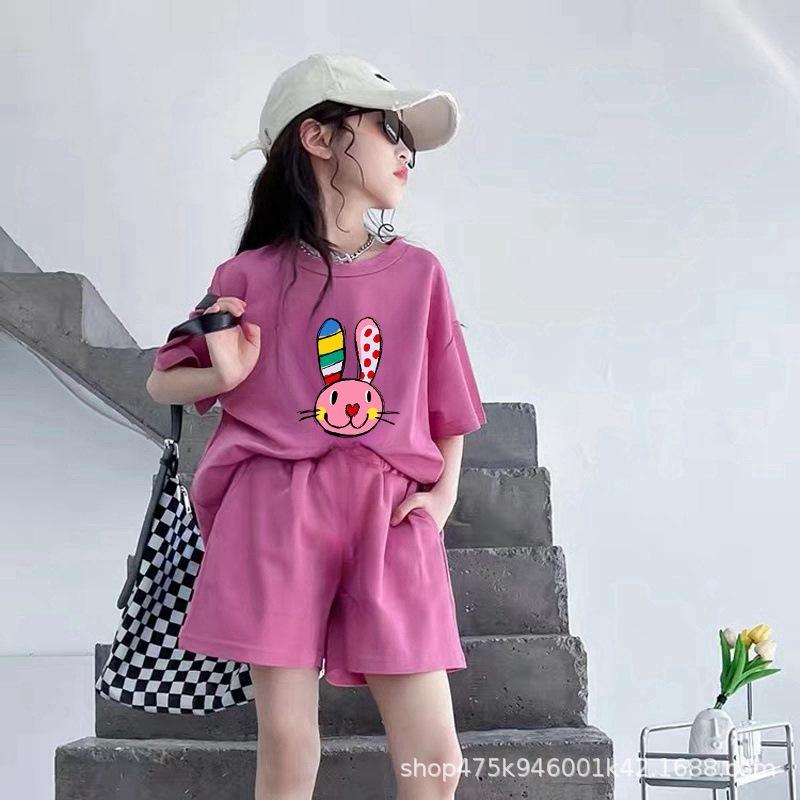 Summer Girls Cartoon Print Casual Shorts Two Piece Set Fashionable Trendy Kids Outfit 90
