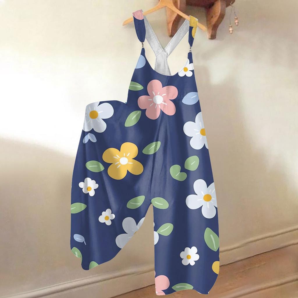 Tuta estiva da donna con stampa floreale, Tuta vintage, Spalline non regolabili,