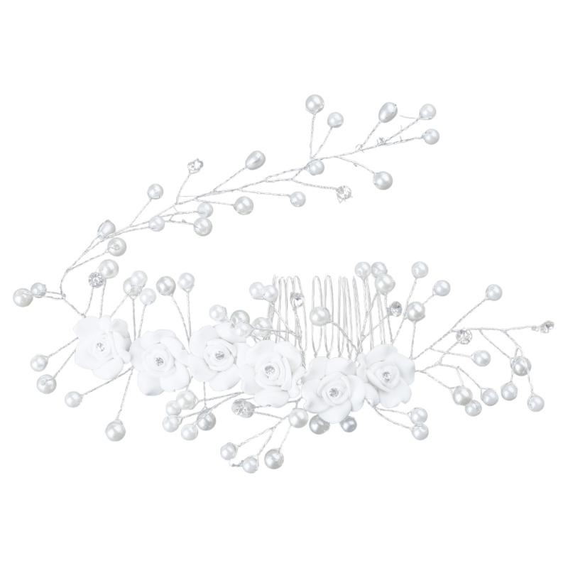 

Floral Hairband Bride Hair Comb Girls Bridal Tiara Flowers Faux Pearl Headpiece Women Headband Decoration for Wedding 1