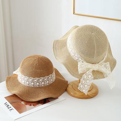 Designer Summer Lace Paperbark Encryption Straw Hat Women's Sunshade Beach Holiday Gift Hat Breathable Fashionable Wide Brim Hat
