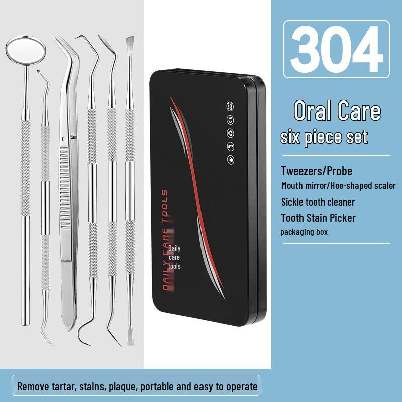 Dental Oral Care Tool Set: Stainless Steel Mouth Mirror, Probe, Tartar Remover, Toothpick