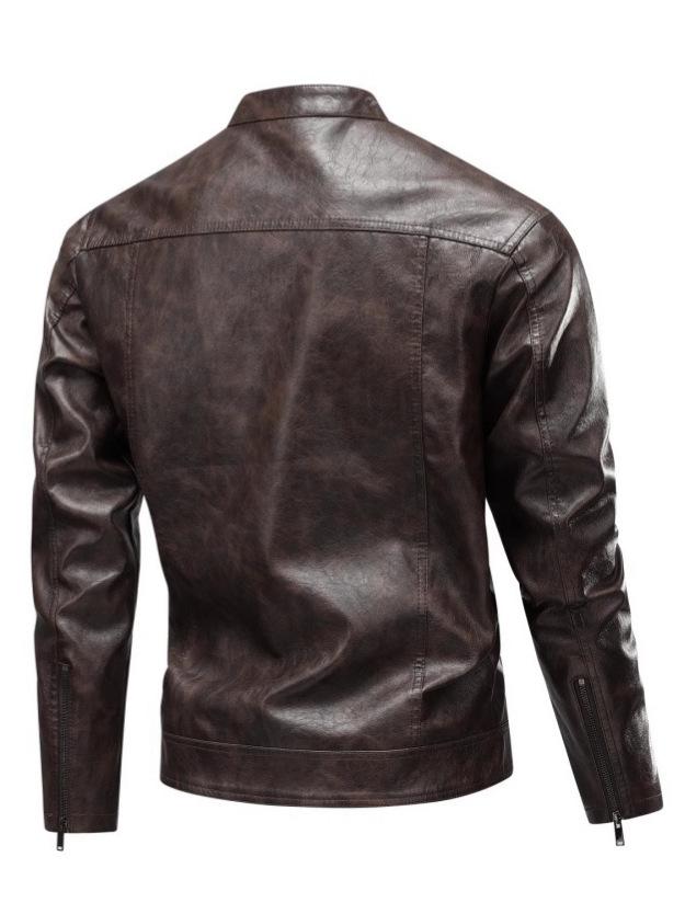 Cross-European size new men's leather jacket casual fashion stand-up collar jacket men's leather jacket motorcycle jacket