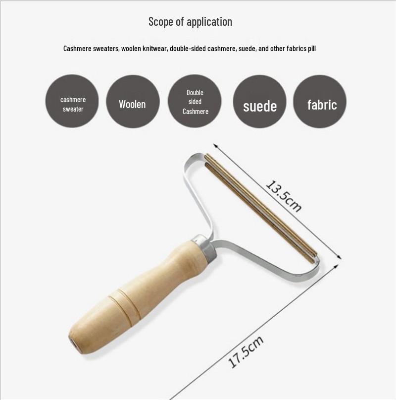 Manual Lint Remover for Cashmere & Wool – Double Blade Pilling Shaver with Pure Copper Brush