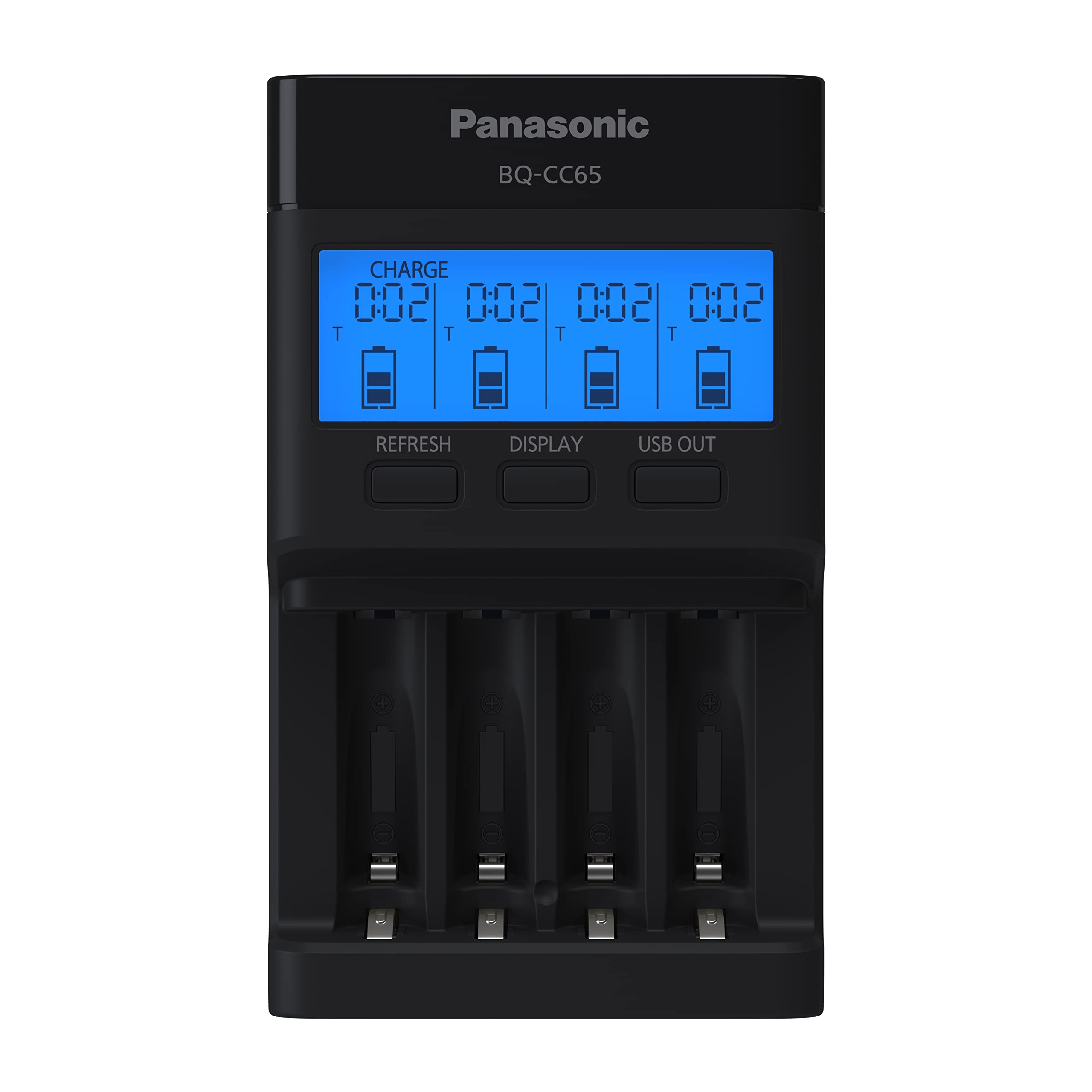 Panasonic eneloop Pro and eneloop 4-Position Fast Charger BQ-CC65AKBBA LCD Panel USB Charging Black