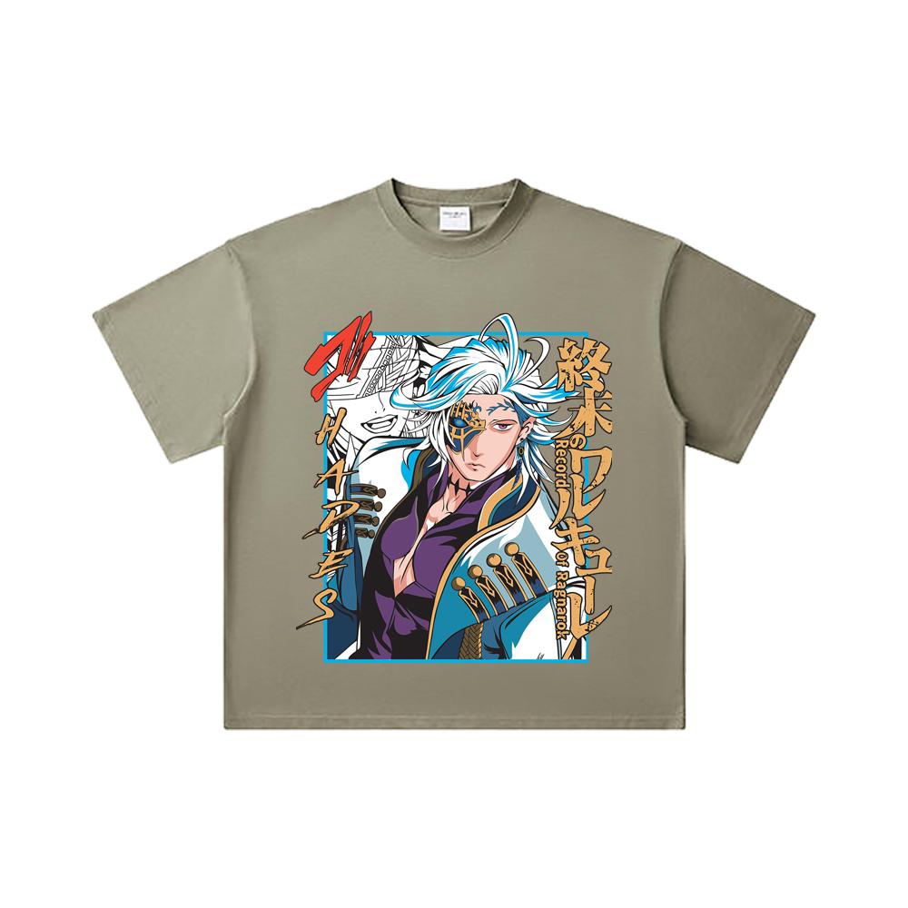 260 GSM Dubbelgarn 32's 100% Bomull Record of Ragnarok V6 Hades Tryck Unisex Tung Bomulls T-shirt