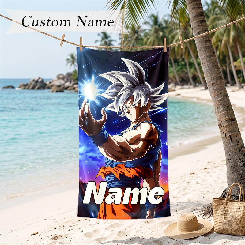 Dragon Ball Benutzerdefinierter Name Aufgedrucktes Strandtuch Personalisiertes Weiches Handtuch für Schwimmen Strand Reisen
