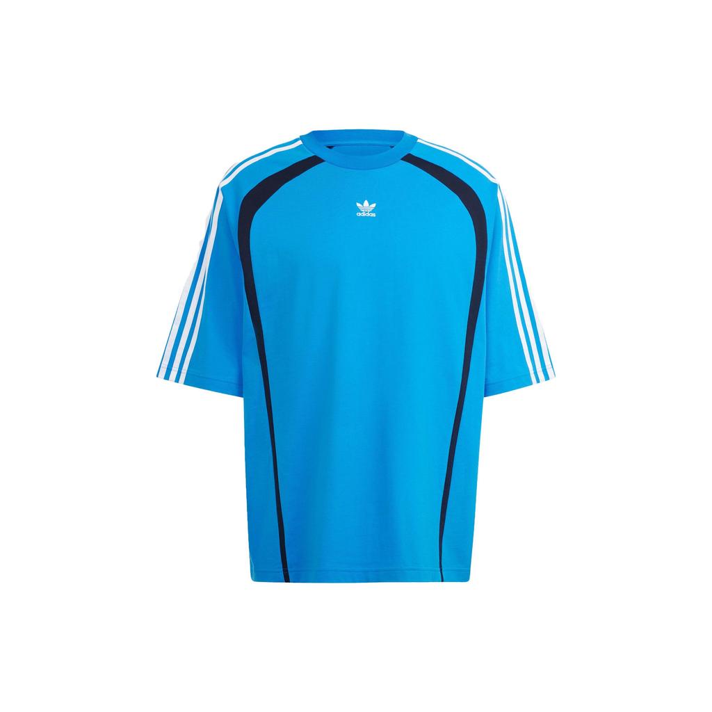 Adidas Originals Kleeblatt Drei Streifen Logo Gestickt Locker Geschnitten Kurzarm Rundhals Bedrucktes Dopamin Raglan T-Shirt Herren T-Shirts Blau IW3639