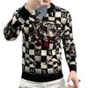 Trendiger Herren-Jacquard-Strickpullover mit Rundhalsausschnitt im europäischen amerikanischen Stil
