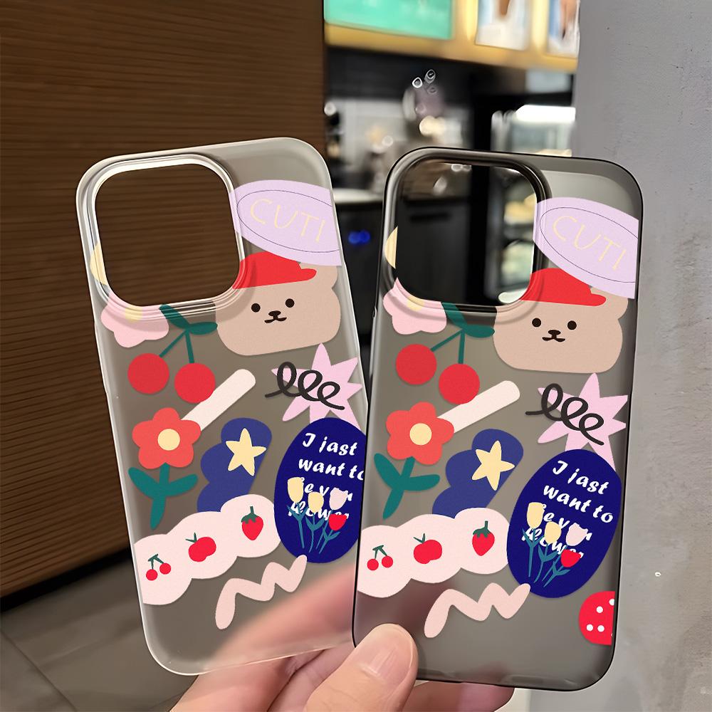 Mobile Phone Cases for iPhone 11 13 15 Pro Max 12 14 Pro Max Case iPhone 16 15 Plus 13 Pro 12 Mini 13 Mini Frosted Texture Painted Cartoon Flowers