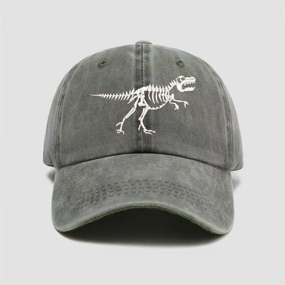 Curved Brim Dinosaur Skeleton Printed Hat Adjustable Dad Hat Baseball Cap  for Men Women