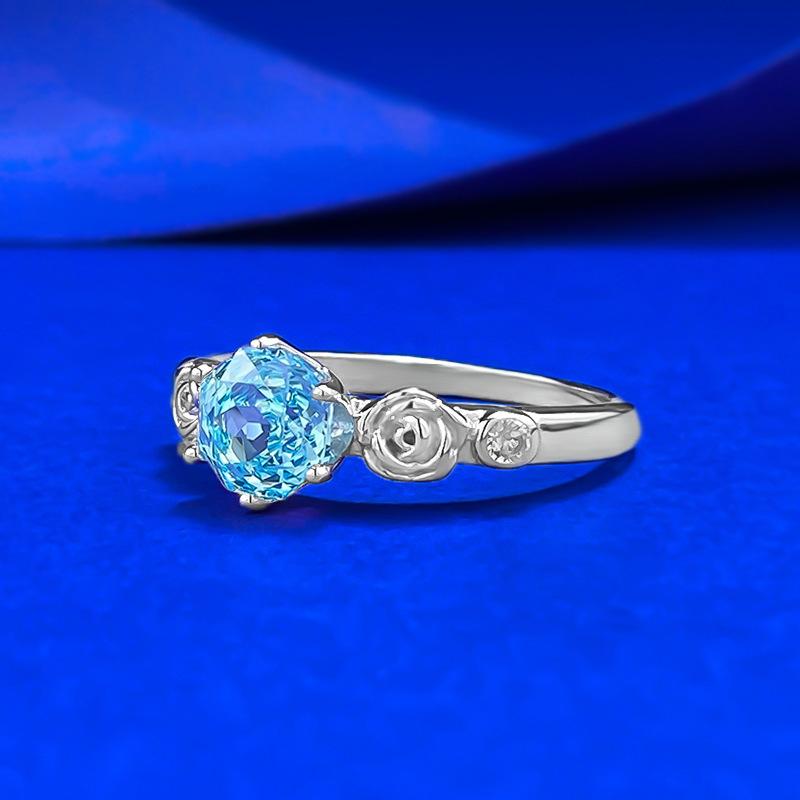 Jewelry One Carat Rose Wreath Aquamarine Light Luxury High Sense Rose Cut Ring Beautiful Wedding Ring