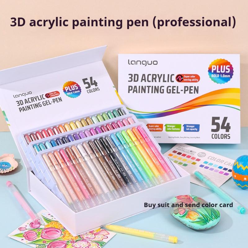 Languo Three-Dimensional Effect Acrylic Painting Gel Pens Set 1.0mm 3D Acrylic Paint Markers Pens Color Drawing Pen Art Supplies