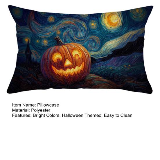 Halloween Pillow Cover Pumpkin under Starry Night Pillowcase Artistic Pillow Case for Bedroom Living Room Guest Rooms Sofa Decor