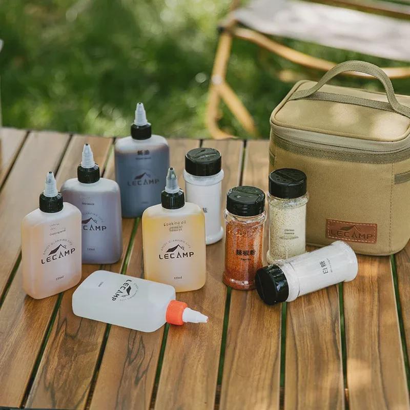 Draagbare Buitenkruidenflesjesset voor Kamperen en Picknicks met Afgesloten Olieflesjes en Opbergtas