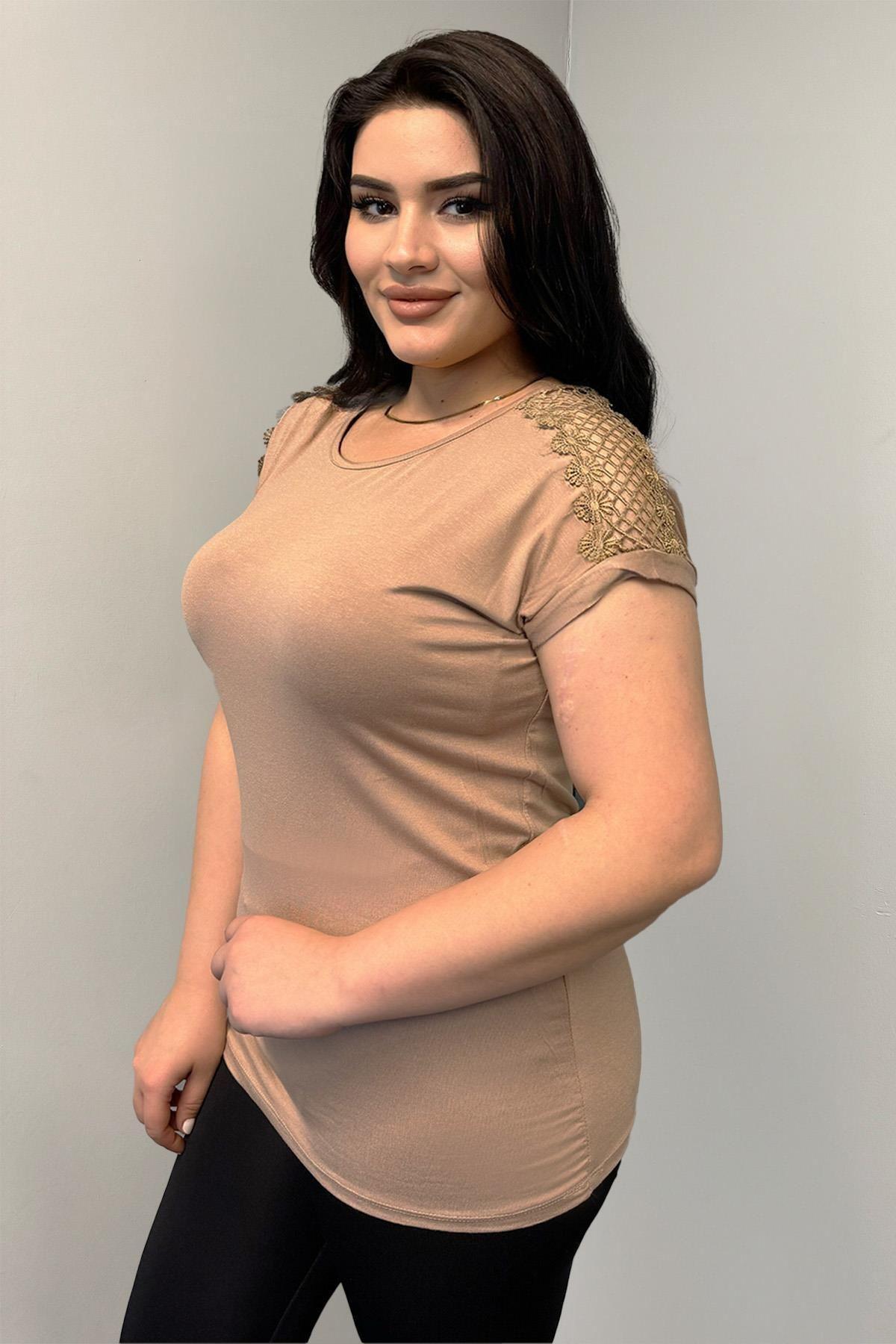 

Women s Style Big Size T-Shirt Plus Size Lace Shoulders Tshirt