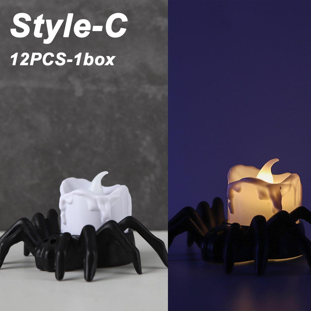 12/1PCS LED Spider Candle Light Lamp Flickering Flameless Battery Lights Flashing Electric Candles Hallowe Props Halloween Decor