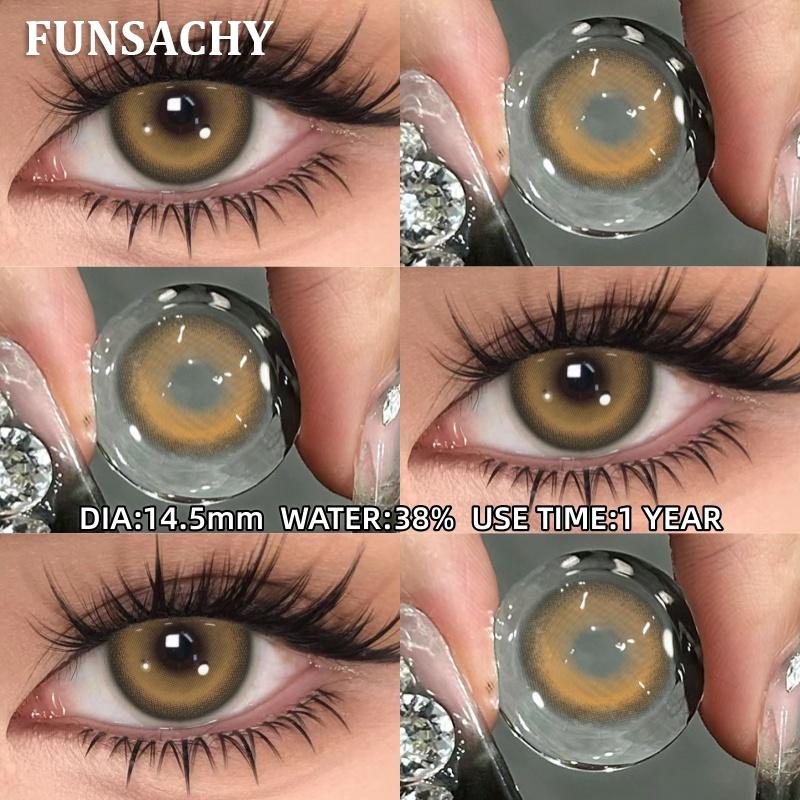 FUNSACHY 1pair New Natural Contact Lenses Black Contacts Gray Lenses Color Brown Contact Lens Yearly Beautiful Pupils for Women