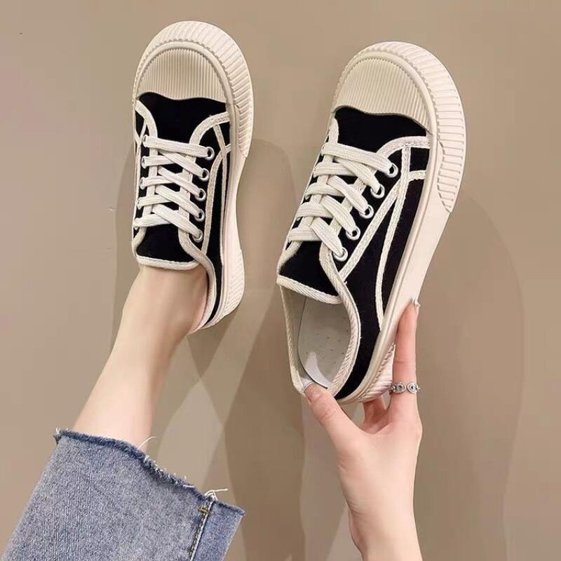 Baotou flat-soled slippers women's spring, summer and autumn canvas shoes soft-soled half slippers casual sports board shoes women's outer wear