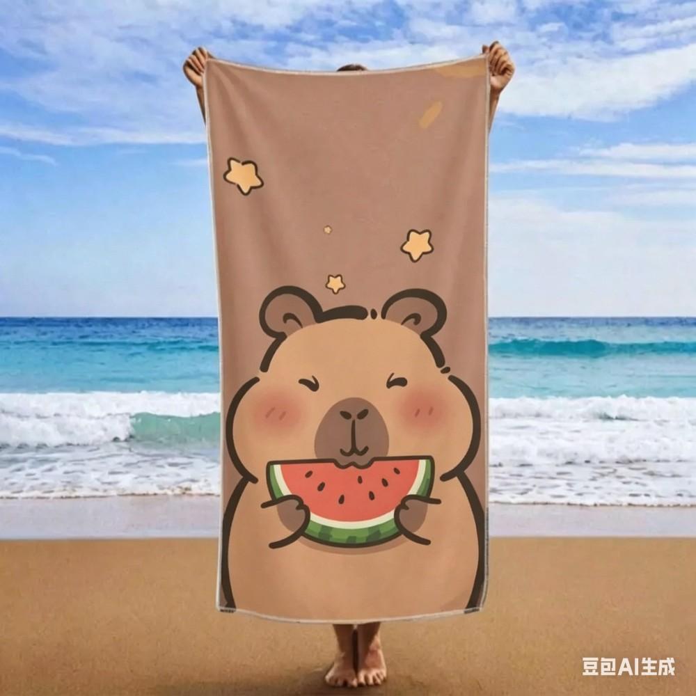 Lustiges Capybara Mikrofaser Strandtuch, Niedliches Wassermelonen-Tier Handtuch, Trendige Kawaii Reise Decke für Damen Kinder Geschenk