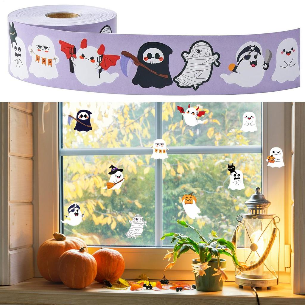 Halloween Sticker Roll Halloween Ghost Stickers Roll Scary Halloween Sticker Set 500 Pcs Holiday Ghost Water Bottle Decal