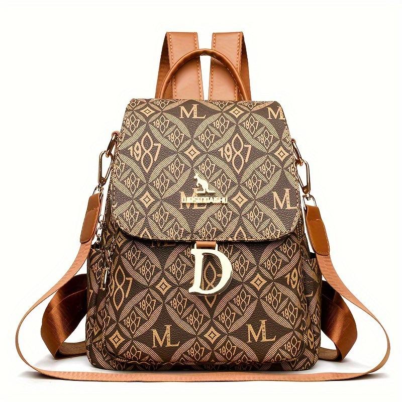 Retro Printed Backpack Women's New Trend Simple Large-capacity Travel Bag Multi-functional Dual-purpose Casual Backpack