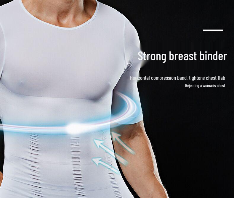 Seamless Men's Body Shaper T-Shirt with Abdomen Control and Back Support