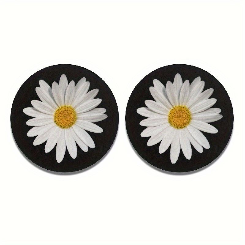 2pcs Daisy Flower Absorbent Car Cup Holder Coaster Car Interior Accessories For Women, Water Cup Coasters For Car Vehicles & Home Desk