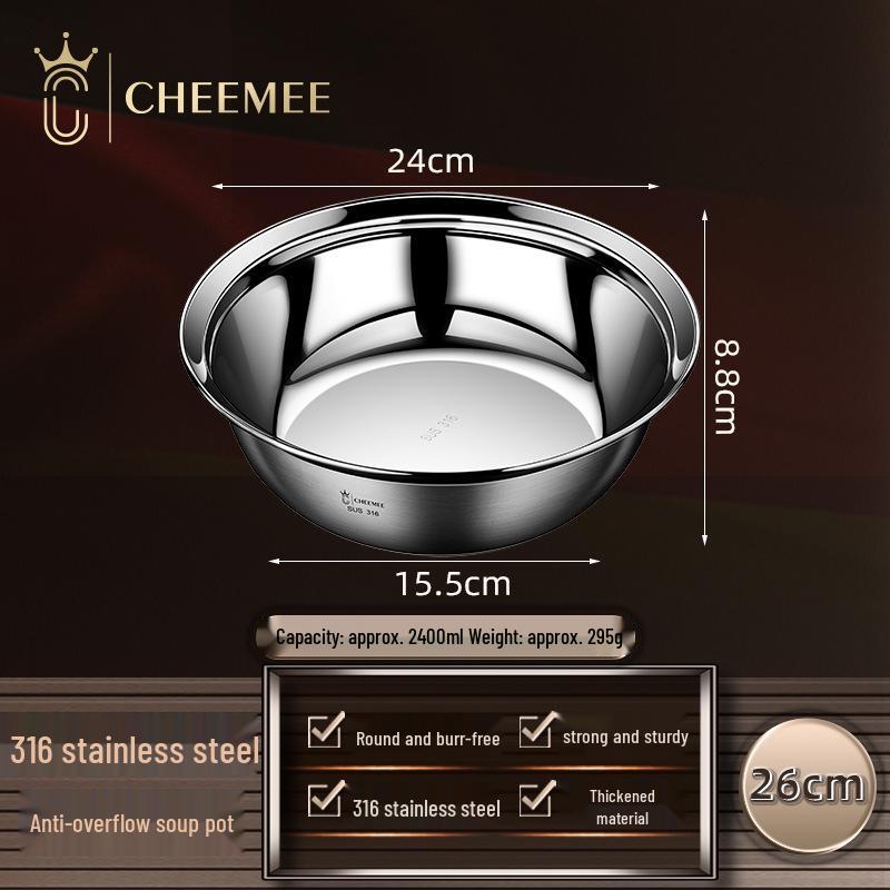 316 Stainless Steel Multi-Use Kitchen Bowl: Mixing, Cooking, Washing, Soup, Rice, and More.