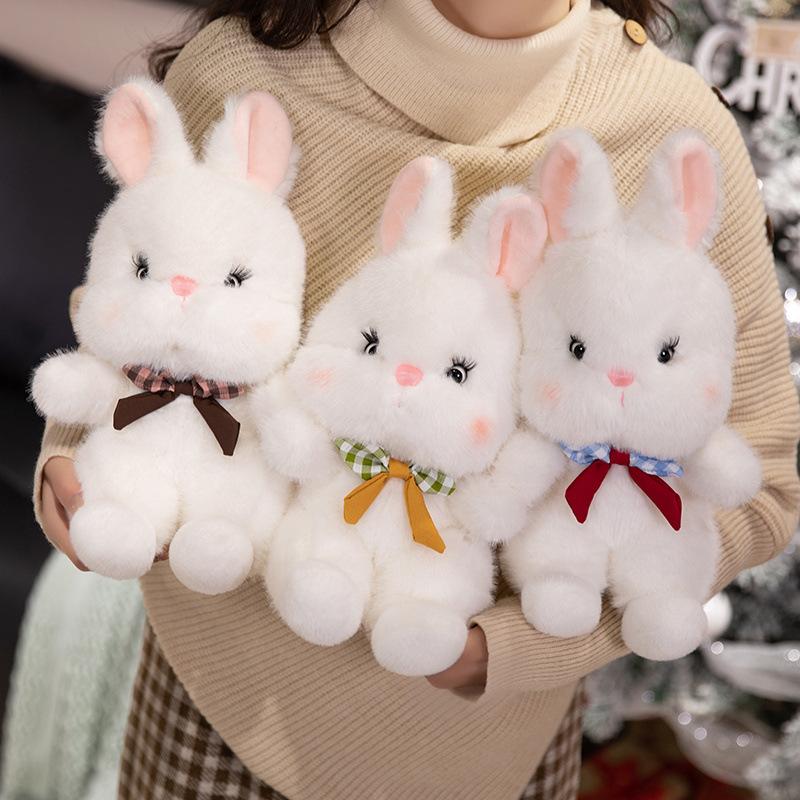 Cute Soft Bow Tie Bunny Doll Plush Toy Little White Rabbit Doll Children's Company Soothing Doll