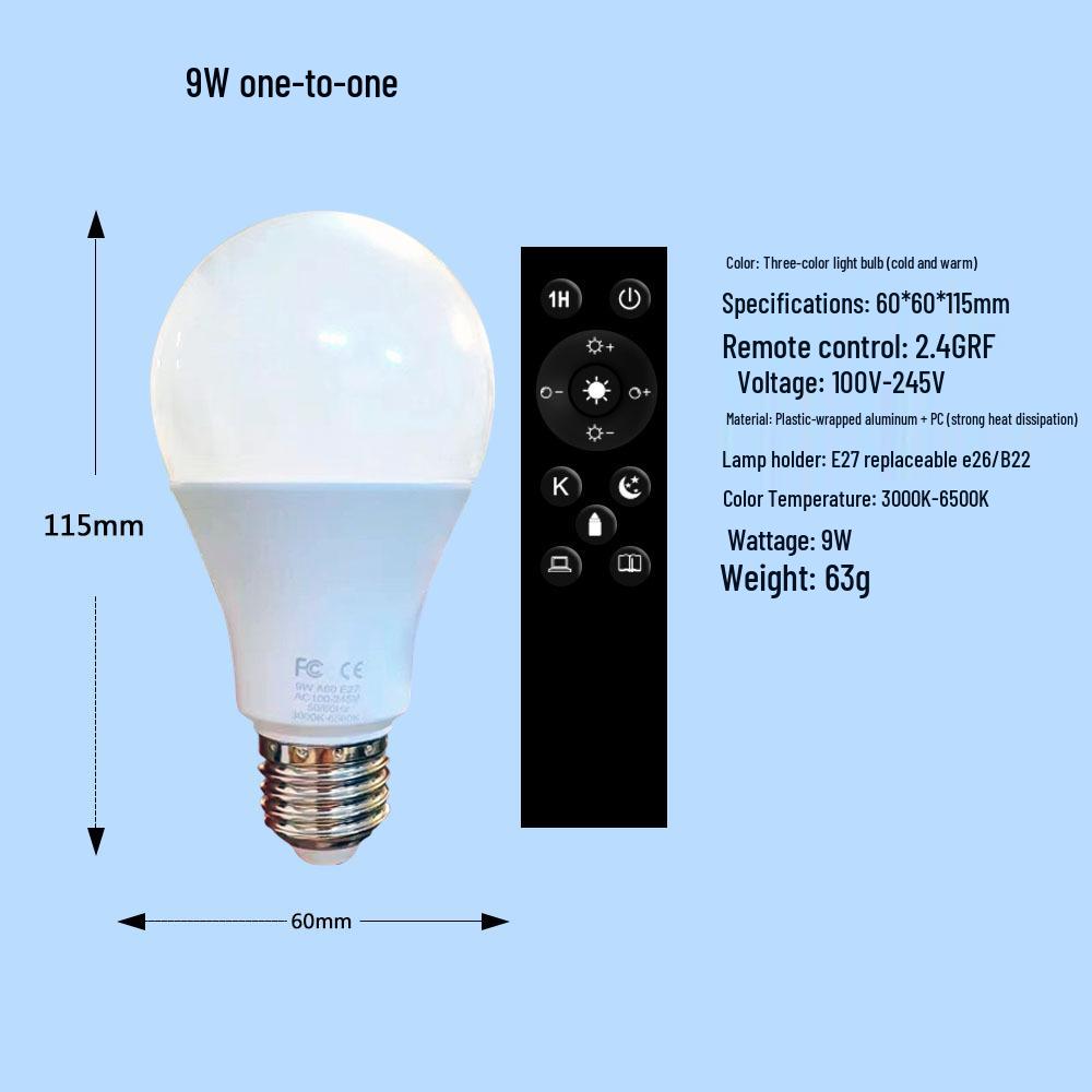 2.4G Remote-Control LED Bulb, Wide Voltage, Three-Color Temp, Stepless Dimming, E26 Base