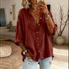Women’s Fashion Solid Stand Collar Button Up Shirt Casual Loose Fit Top with Three Quarter Sleeves and Relaxed for Everyday Wear