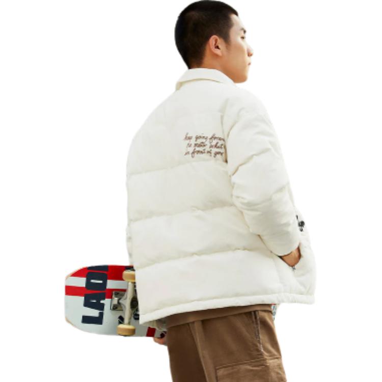 Li Ning Solid Color Zipper Collar Loose Down Jacket Winter Men Outerwear White AYMR539-2