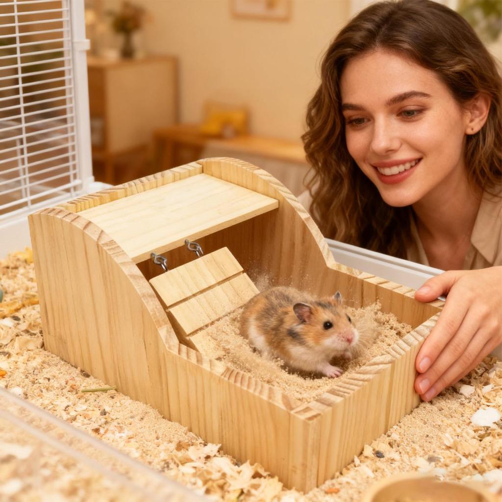 Hamster-Badebox Holz mit Leiter Hamster-Badewanne Kiste zur Beschäftigung Haustierpflege Komfort Zuhause Käfig Lebensstil Wellness Hygiene